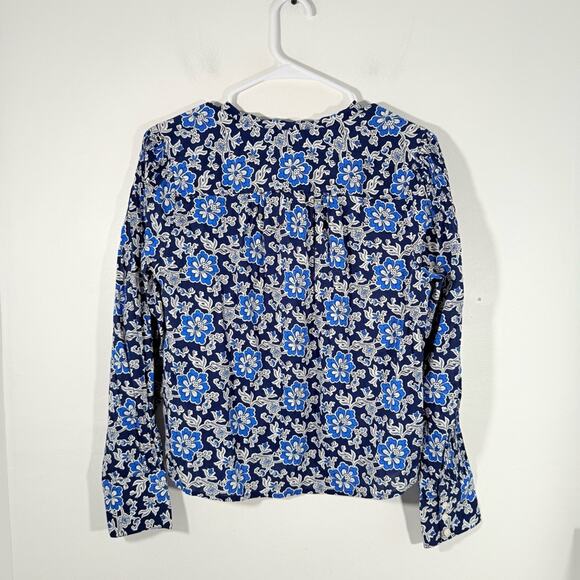 NWT J. Crew Blue V-Neck Tie Top in Floral Cotton-Blend Dobby Small CA589 New - Picture 13 of 16